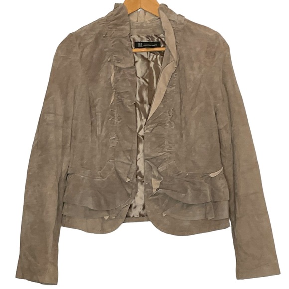 INC International Concepts - Size M Taupe Suede Ruffled Jacket (orig. $199) - Picture 6 of 13